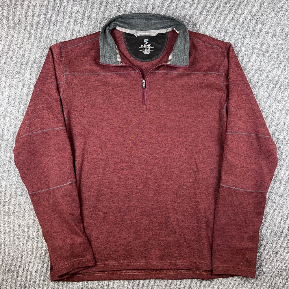 Kuhl Ryzer Pullover Sweater Mens XL Red Brown 1/4 Zip Hiking Outdoor Stretch